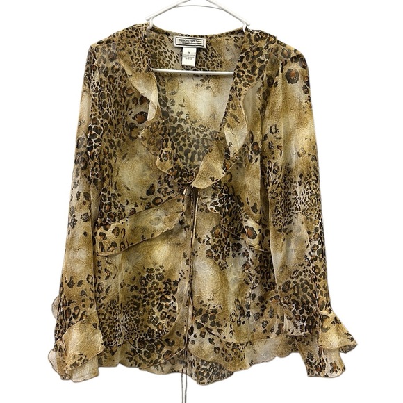 Simonton Says by George Simonton Animal Print Ruffled Kimono QVC Blouse Medium - Picture 3 of 10
